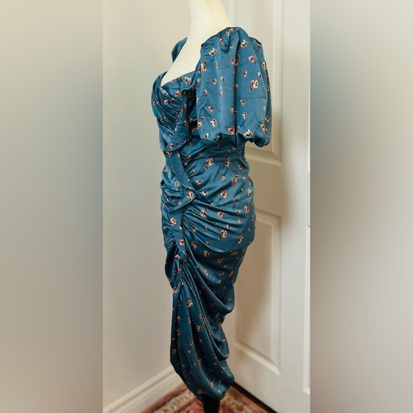 ASTR The Label Elegant Blue Floral Puff Sleeve‎ Fitted Dress Women's Medium - Picture 5 of 12
